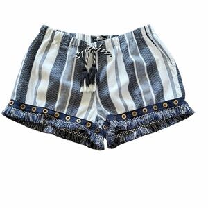 Rewash High Waist Striped Shorts with Fringe Hem